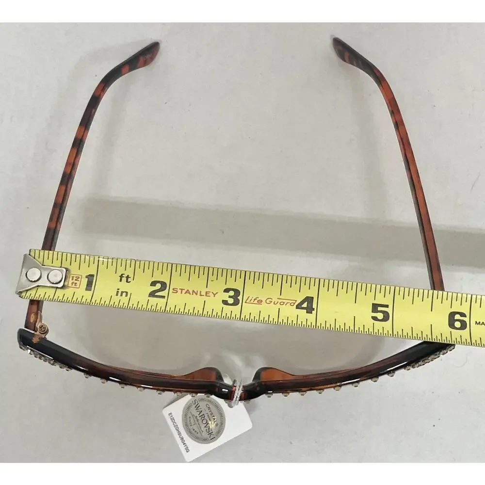 Made with Swarovski Crystals Cat Eye Sunglasses Tortoise Brown Bling Womens Case